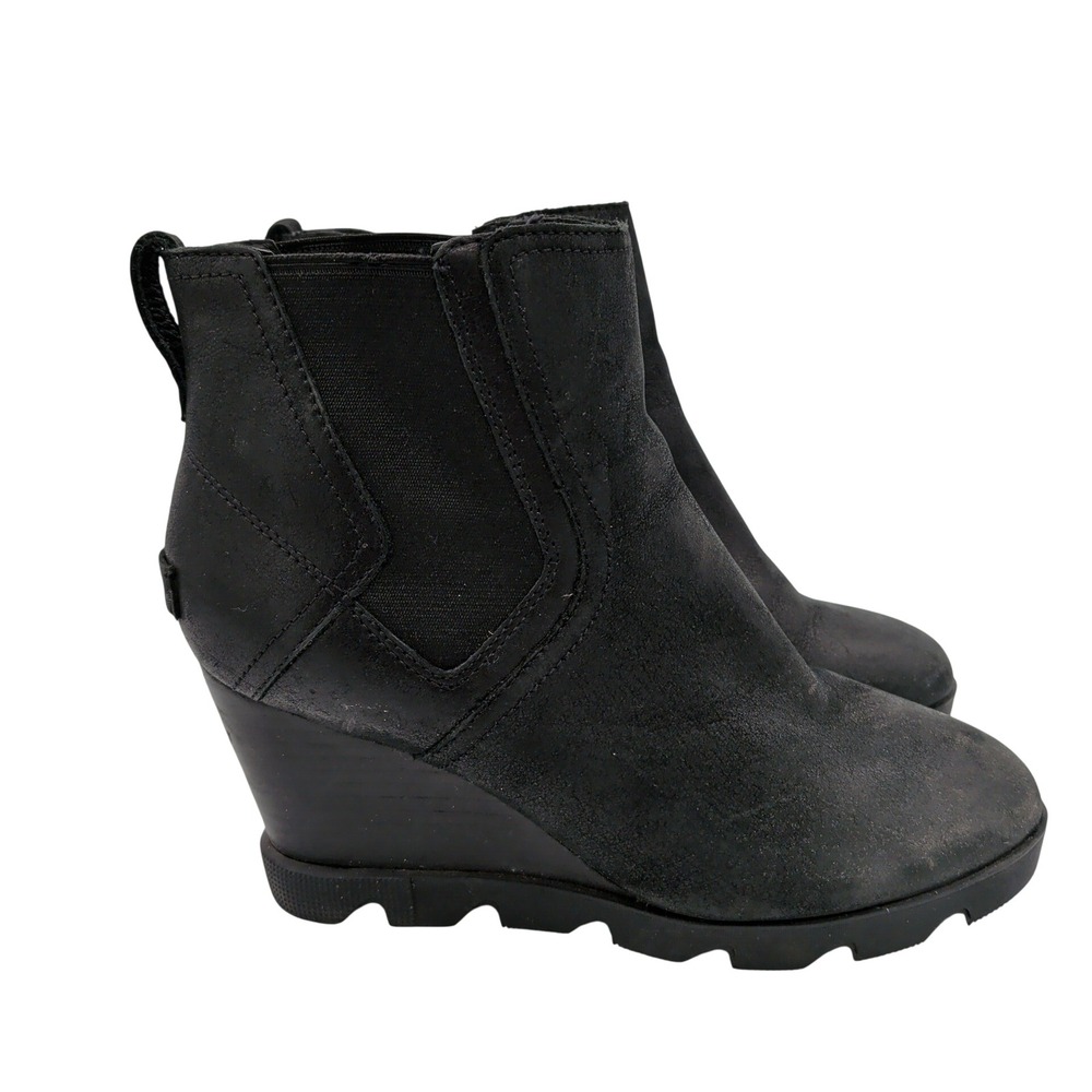 Sorel Joan of Arctic Wedge II Chelsea Boots Black Leather Womens 10 NL3788-010
